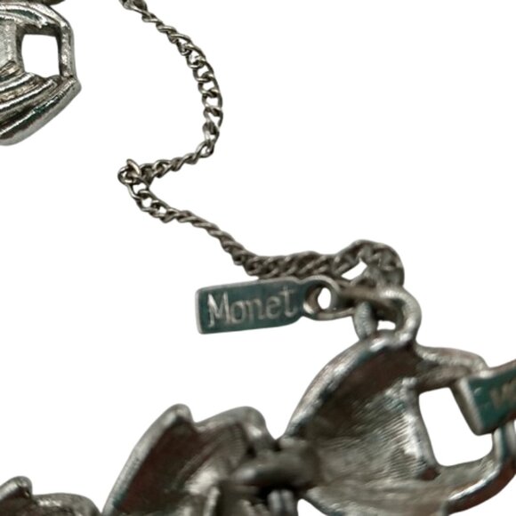 Vintage Monet Silver-Tone Textured Chain Link Bracelet with Safety Chain - Picture 6 of 16